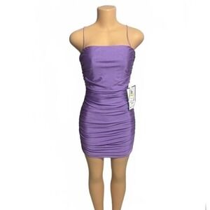 B DARLIN‎ Lavender Ruched Spaghetti Strap Bodycon Mini Dress Size M